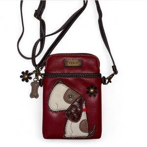 Chala Burgundy Crossbody Bag with Dog Accent